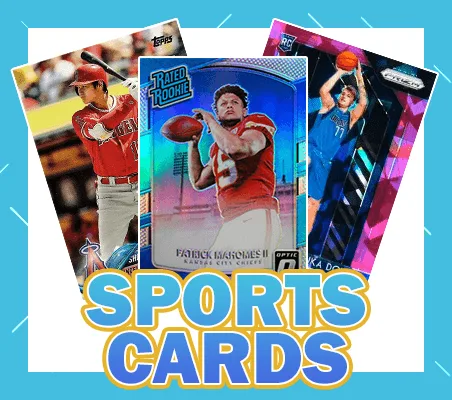 Sports Cards category tile with three graded cards fanned on pale blue