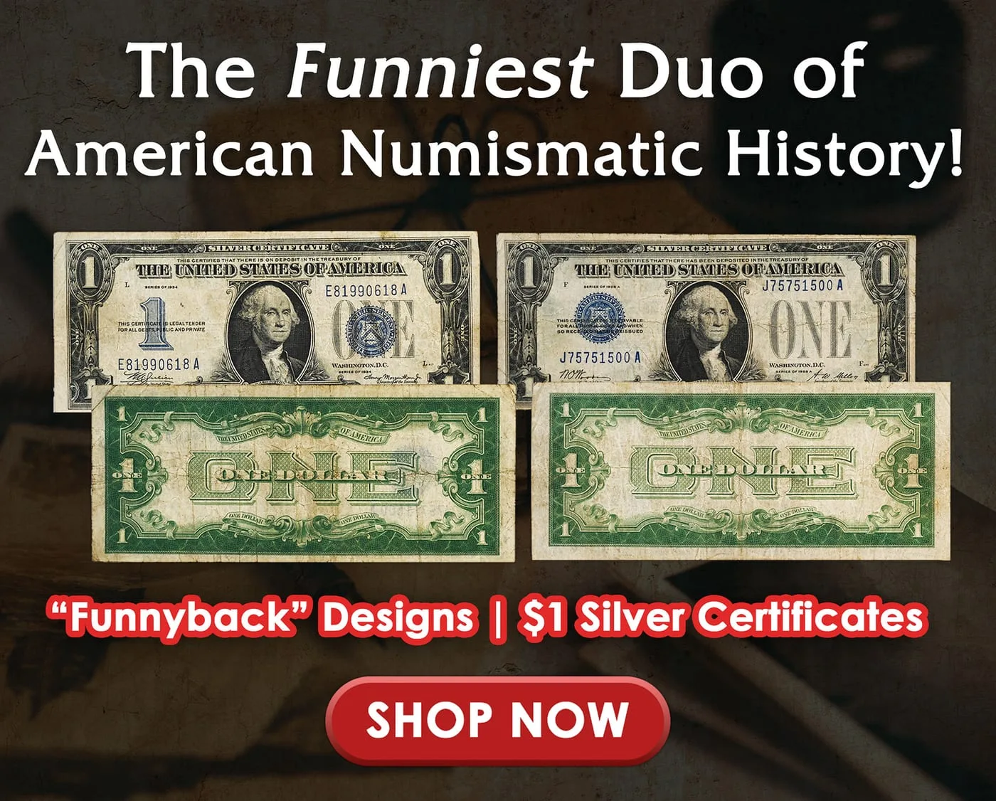 Silver certificate email showing two 1928 notes face and back, the green reverse design that gives them their nickname