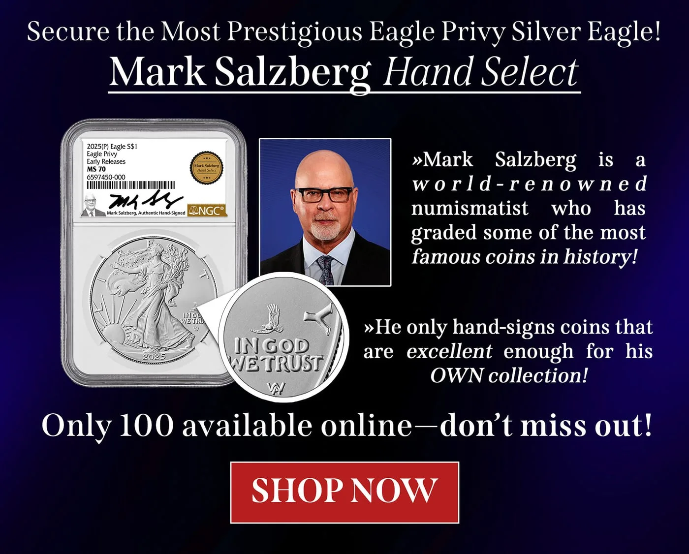 Hand-select signature email pairing the signed slab with a portrait of the grader and a close-up of the eagle privy mark